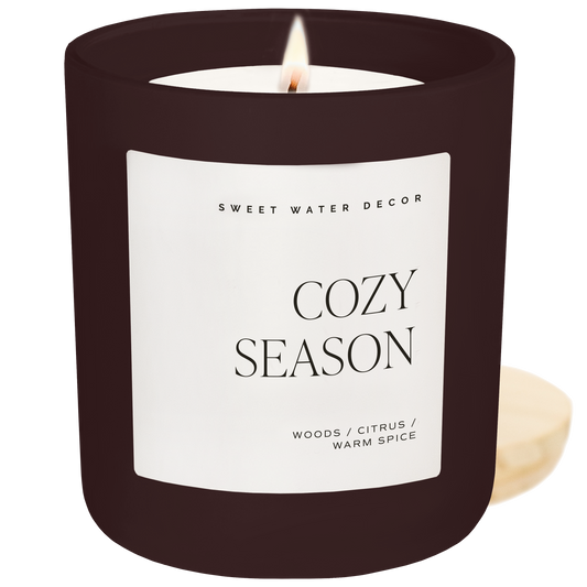 Cozy Season Soy Candle – 15oz Warm Woods, Spice & Citrus Fall to Winter Scent